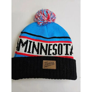 Minnesota Twins Pompom Beanie Hat Mens Blue Red OS Cuff Knitted Caribou Coffee